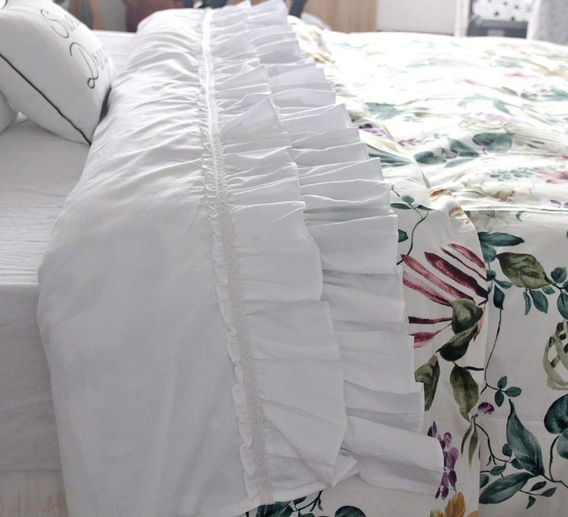 QSH Ruffle Sheets Set King Size French Country Lace Bedding 100% Washed Cotton Shabby Chic Bed Sheet Set 4pcs Deep Pockets Ruffled Bed Sheets - Image 2